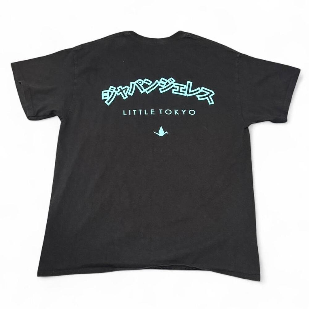 Japangeles Little Tokyo Los Angeles Black Aqua Graphic T-Shirt — LARGE